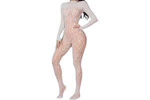 CZSABXY Womens Lace Leopard Jumpsuit Rave Outfits For Women Fishnet Bodysuit Lingerie Mesh Bodystocking