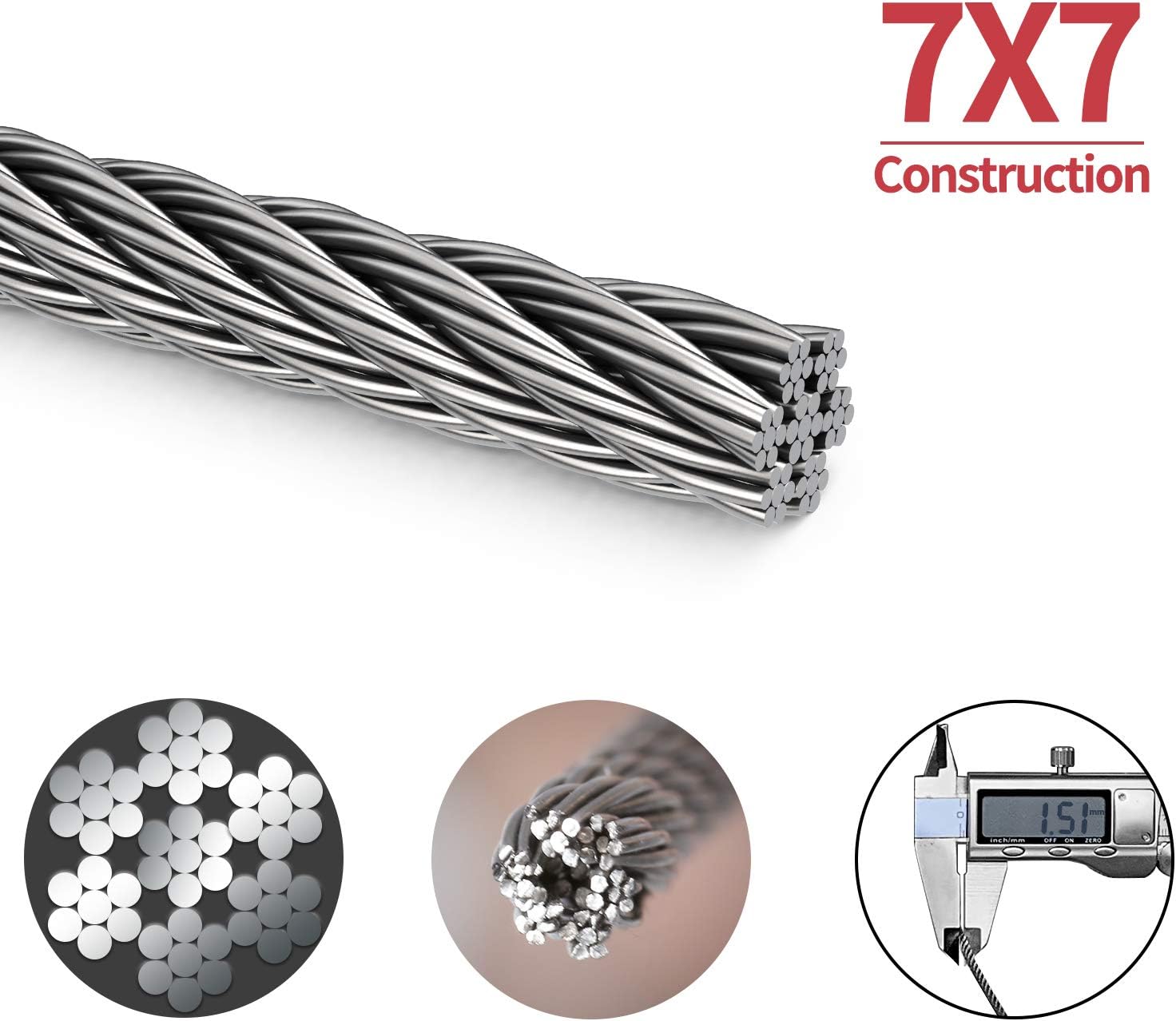 26ELE Picture Hanging Wire 50lb, Heavy Duty Stainless Steel Wire Rope for Hanging Picture Frame