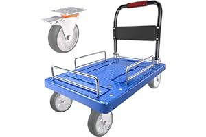 CHINCO STAR Heavy Duty Platform Truck Cart with Brake Wheels & Foldable Fences 1300lbs Capacity Flatbed Cart for Moving and Transport 36"x24" Moving Dolly for Warehouse/Industrial/Home, Blue