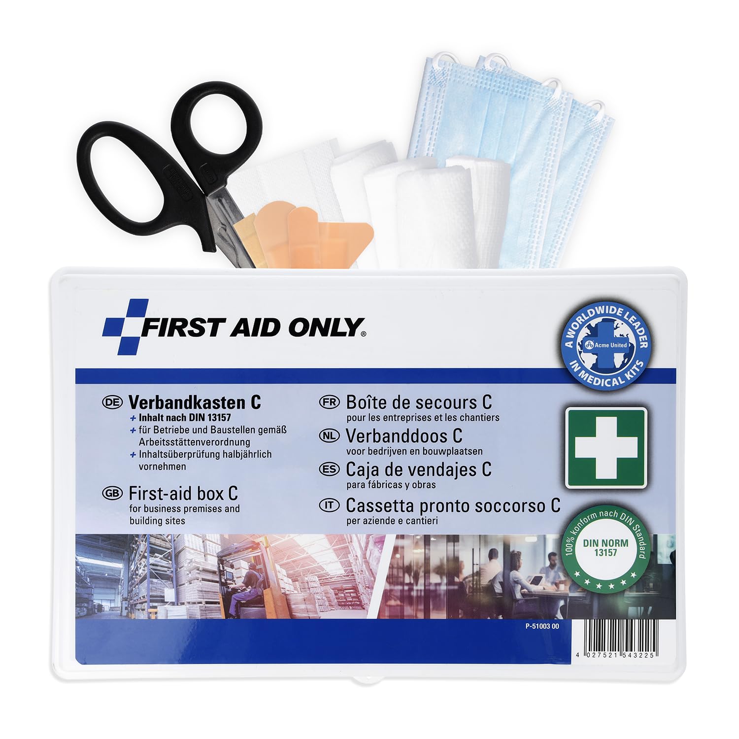 First Aid Only First aid kit C DIN 13157 | First aid kit for Businesses, Vehicles, and households, Filled in Accordance with DIN 13157:2021 | Complies with Workplace guidelines | P-10018