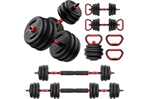 Cvonte Adjustable Dumbbell Set, 20/30/45/70/90lbs Free Weight Set With Double Locknut, 5-in-1 Dumbbells Set Includes Barbell, Kettlebells, Push up Stand, Weight Plate, Fitness Exercise for Home Gym Suitable Men/Women