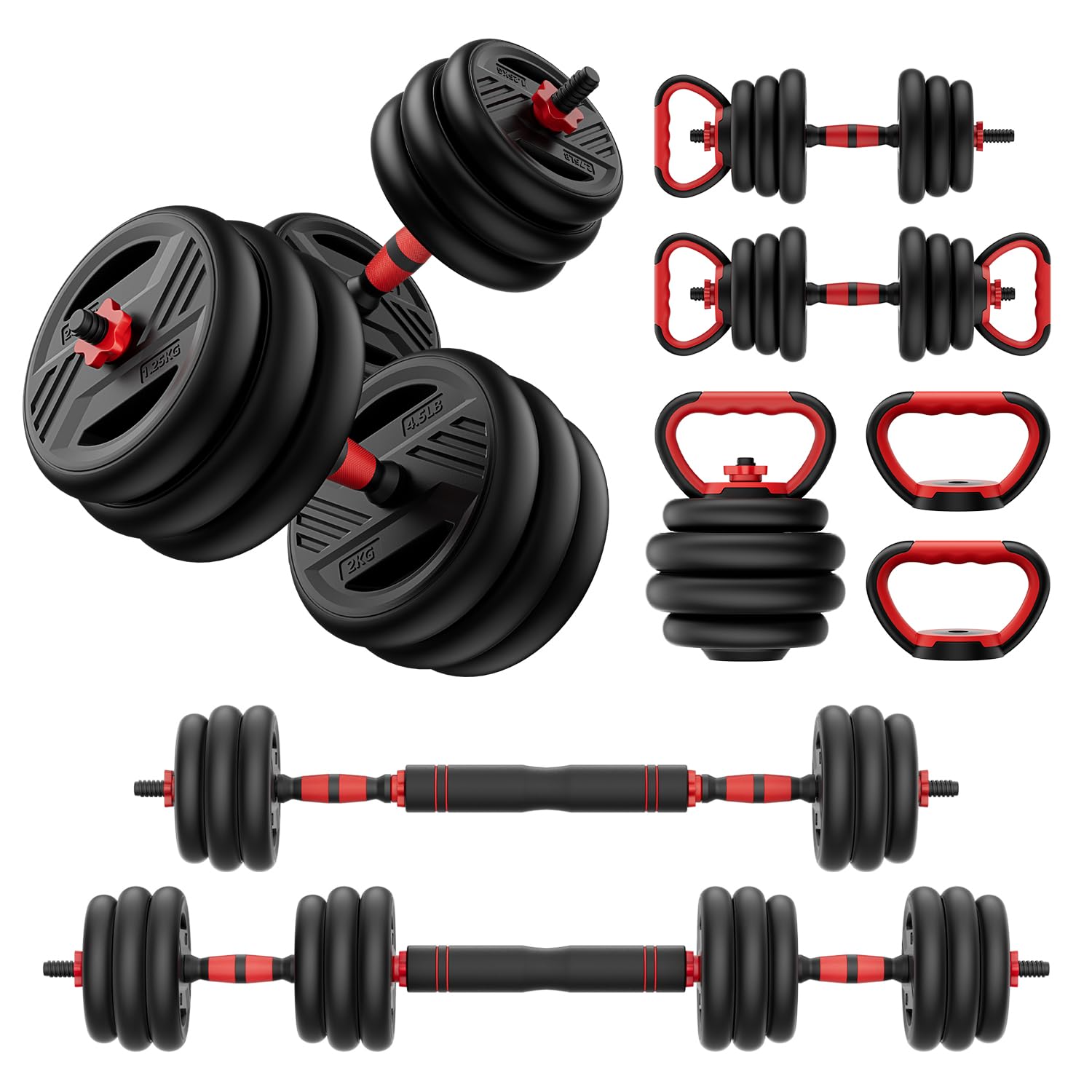 Photo 1 of Cvonte Adjustable Dumbbell Set, 45lbs Free Weight Set With Double Locknut, 5-in-1 Dumbbells Set Includes Barbell, Kettlebells, Push up Stand, Fitness Exercise for Home Gym Suitable Men/Women