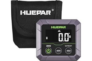 Huepar Digital Angle Finder Magnetic for Table Saw Blade, Woodworking, Bend Pipes Etc., Professional ±0.1° Accuracy Inclinometer with Calibration, 0-90 or 0-180 Digital Angle Gauge, VA LCD Display