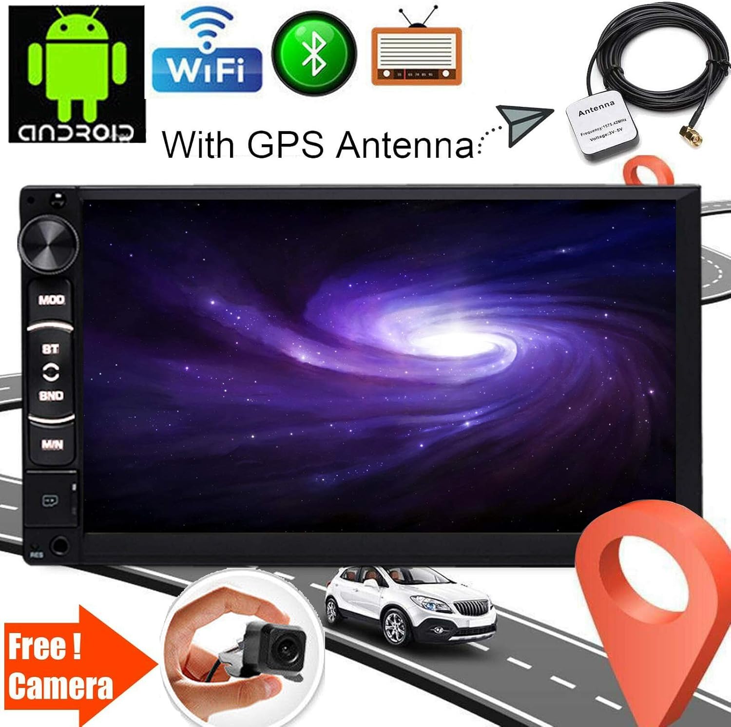 Double Din Android Stereo with Backup Camera for Chrysler 300 300c 2005-2010, with Bluetooth Mirror Link (for IOS/Android Phones) 7" Touchscreen WIFI AUX AM FM USB SWC GPS, 2Yr Warranty