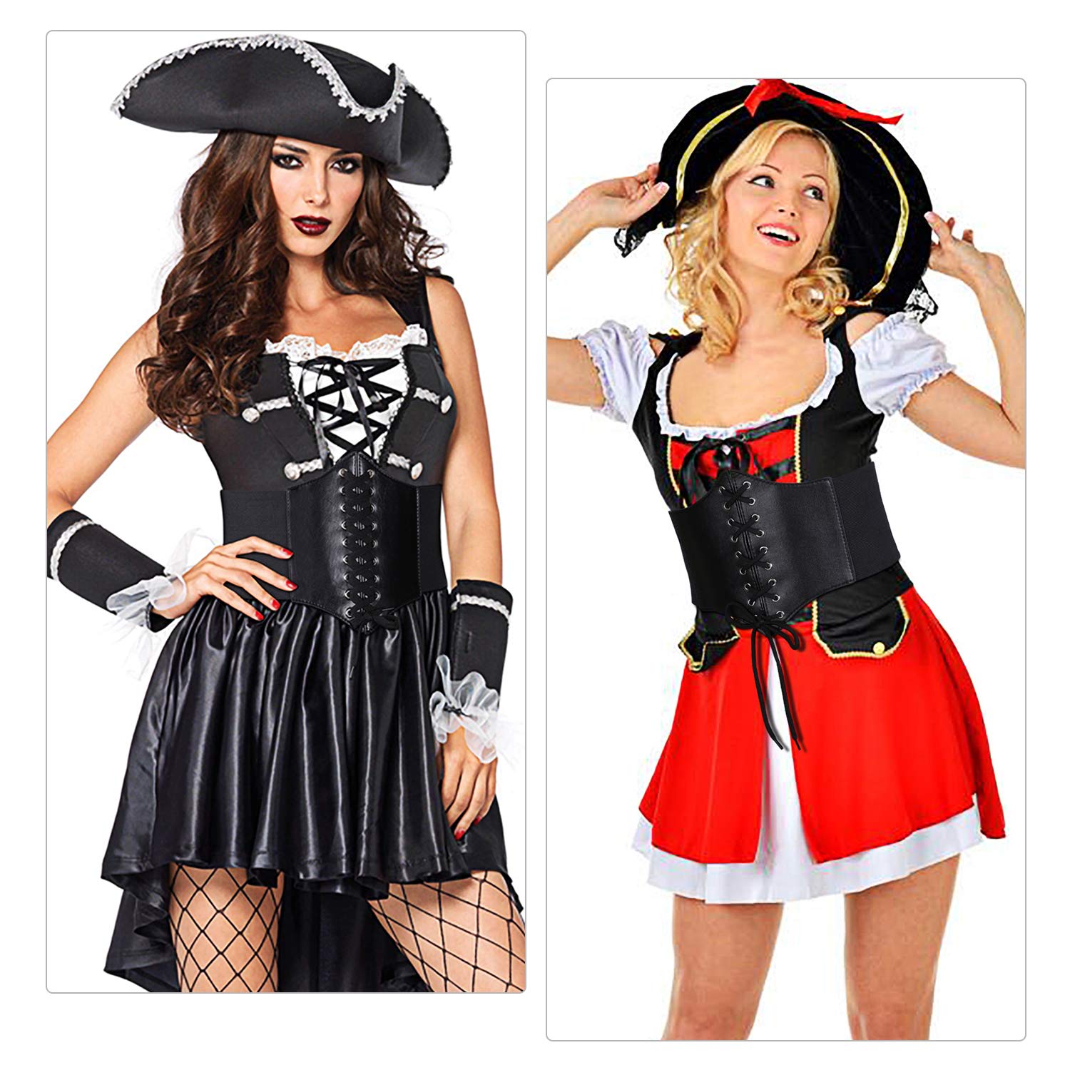 Womens Elastic Lace-up Waist Cinch Belt Waspie Corset Costume Belts for Women Black by SUOSDEY