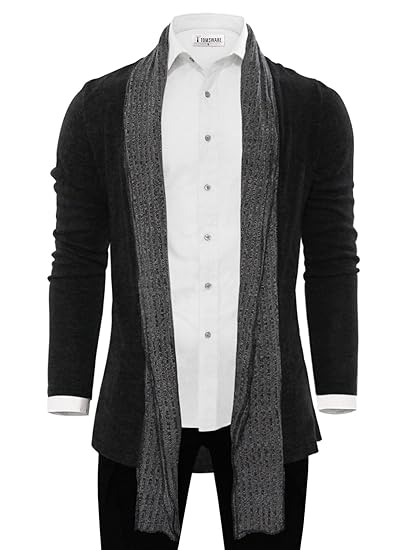 Tom's Ware Mens Classic Fashion Marled Open-Front Shawl Collar Cardigan TWGG1308-1008-BLACK-US L