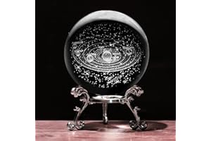 PYJ3DLAMP 3D Solar System Crystal Ball with Stand Lase Engraved Glass Sphere Paperweight Solar System Decor Astronomy Gift