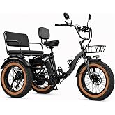 Ontrip Two Seater Electric Tricycle for Adults 2 Seater Trike with Passenger Seat 1350W Peak Motor 90-Mile Range 48V15.6AH Battery Rear Differential &amp; Hydraulic Brakes for Safe Family Rides