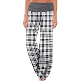 Gracyoga Women's Comfy Pajama Pants Wide Leg Lounge Palazzo Yoga Pants Stretch Casual Floral Print Fold Waist Pants