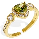 Jean Beau Heart Cubic Zirconia Rings for Women Non Tarnish 14K Gold Plated Statement Adjustable Rhinestone Promise Ring Fashion Outfit Accessories Jewelry Gift