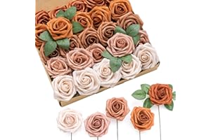 Ling's Moment Artificial Flowers, 25Pcs 3" Roses in Burnt Orange Shades, Realistic DIY Foam Floral Fill for Wedding Bouquets/Centerpieces, Outdoor Party Backdrops, Room/Table, Garden/Pot Decorations