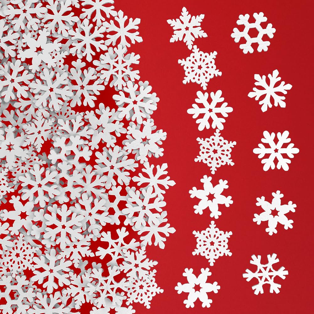KBNIAN 200Pcs Christmas Wooden Snowflakes,20mm Mixed White Wooden Christmas Snowflakes Mini Snowflake Wooden Snowflakes Cutouts Wood White Snowflake Ornaments for Christmas Decorations DIY Crafts