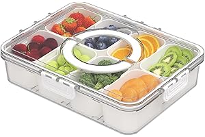 HAIXIN HOME Snackle Box Container - Divided Serving Tray with Lid and Handle - Veggie Fruit Snack Tray - Snackle Box Charcuterie Container - Clear Organizer for Food, Snacks, Candy, Fruit for Travel Party Picnic