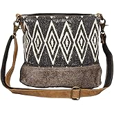 Myra Bag Azure Printed Aztec Purse for Women - Canvas Shoulder Bag with Real Leather Detailing, Boho Handbags for Women with Cute Diamond Aztec Print, Casual Western Purse for Work, College