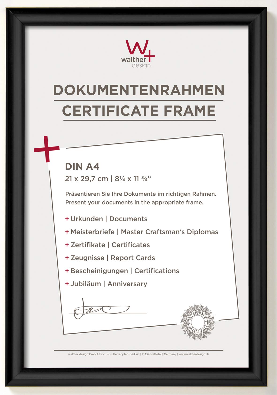 walther design Picture Frame Black 21 x 29,7 cm (DIN A4) Trendstyle Plastic Frame KP130B