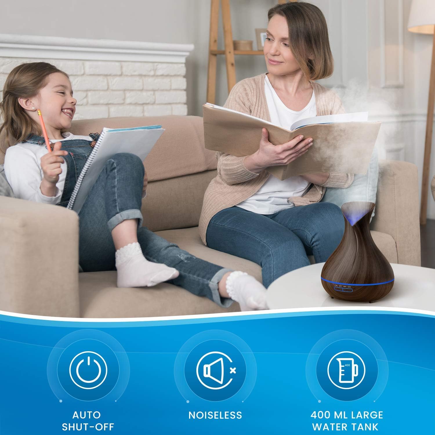Everlasting Comfort Essential Oil Diffuser (400ml) - Home Aromatherapy Air Diffuser - High Aroma Scent Output with Cleaning Set for Small and Large Rooms, Ultrasonic (Dark Wood): Health & Personal Care