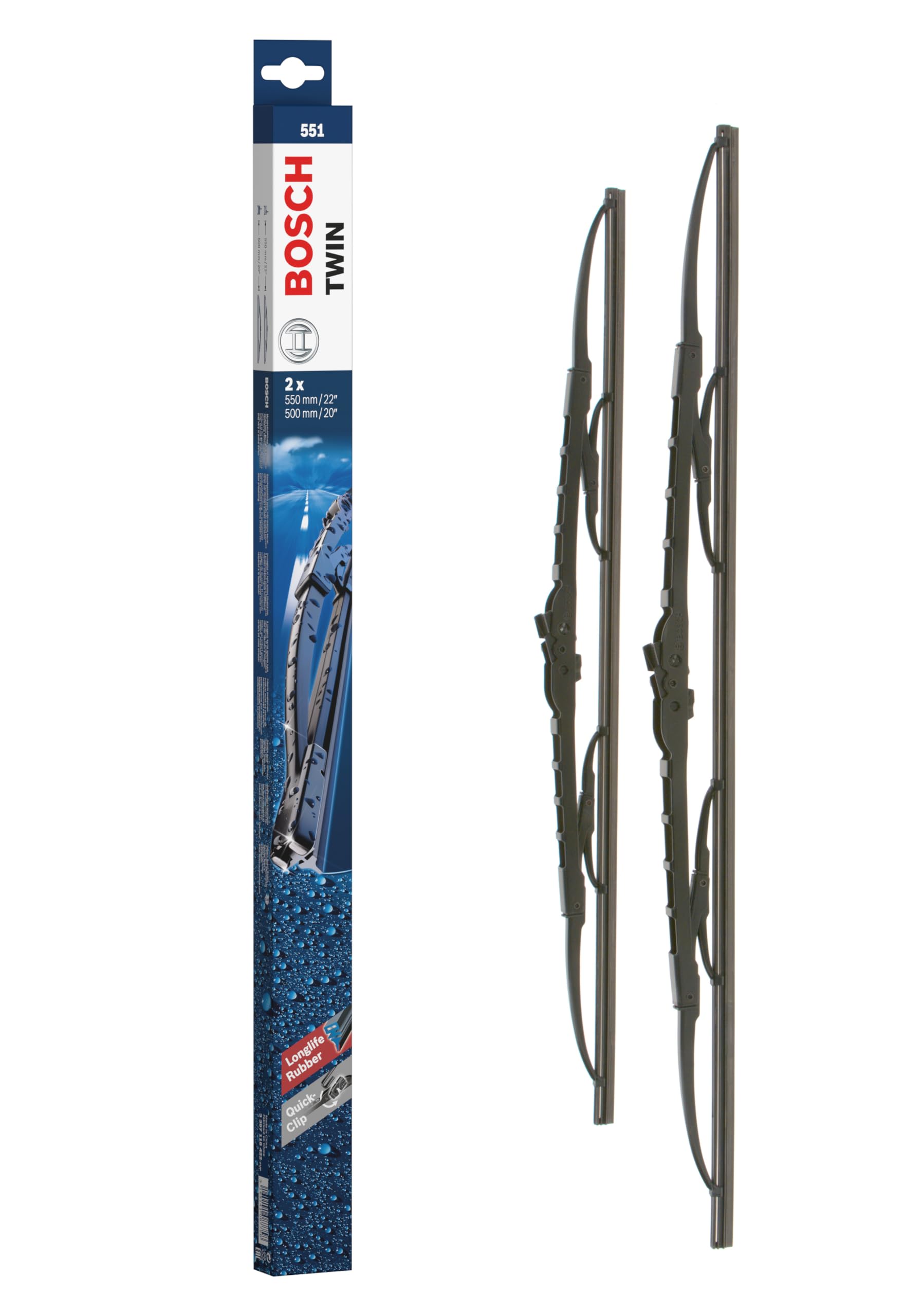 Bosch Wiper Blade Twin 551, Length: 550mm/500mm – Set of Front Wiper Blades, hinten