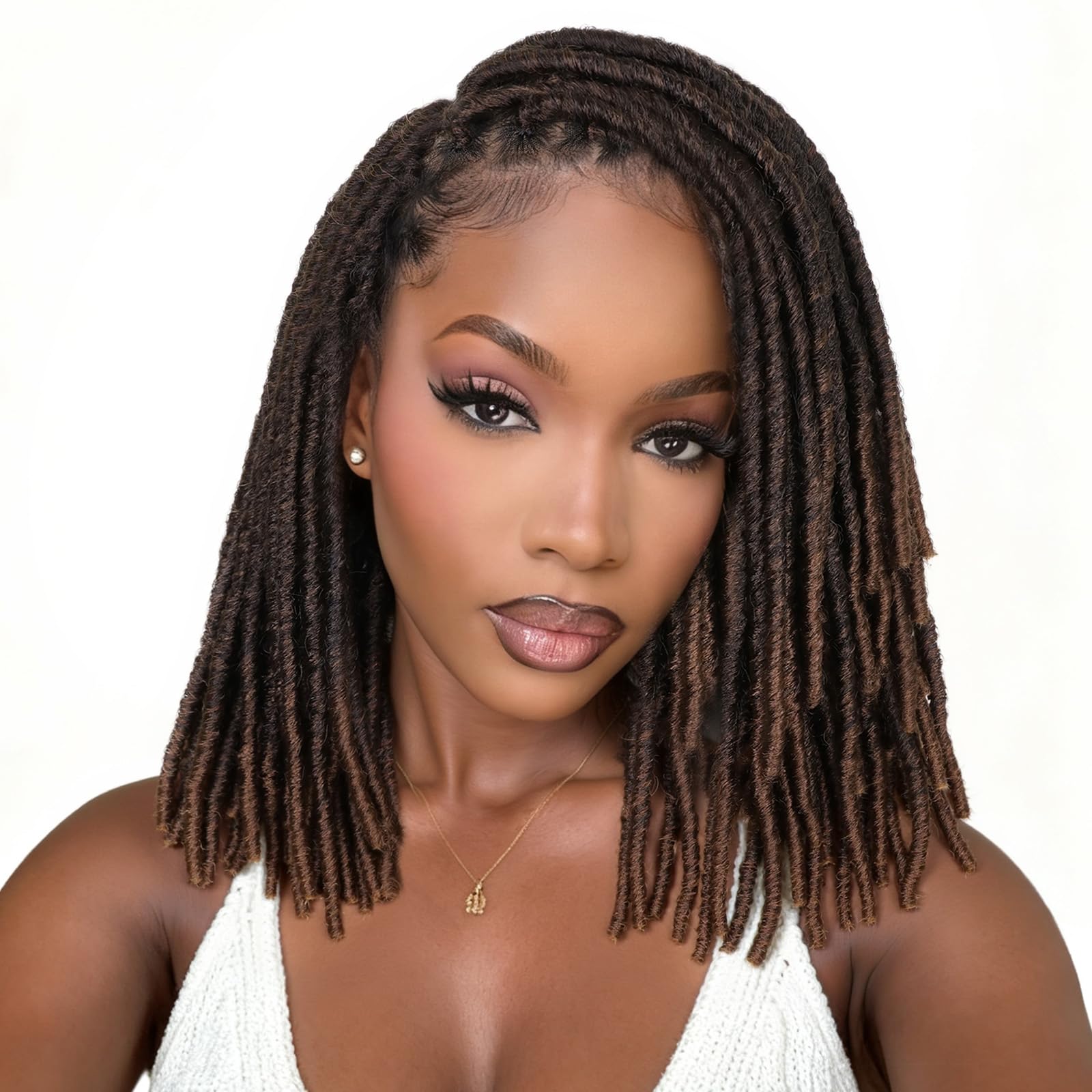 Photo 1 of FAVE Soft Faux Locs Wig Synthetic Full Double Lace Dreadlock Wig Ombre Brown Braided Wigs for Black Women Dreads Wig for Women Natural Looking Part Free?Natural Color,280g?