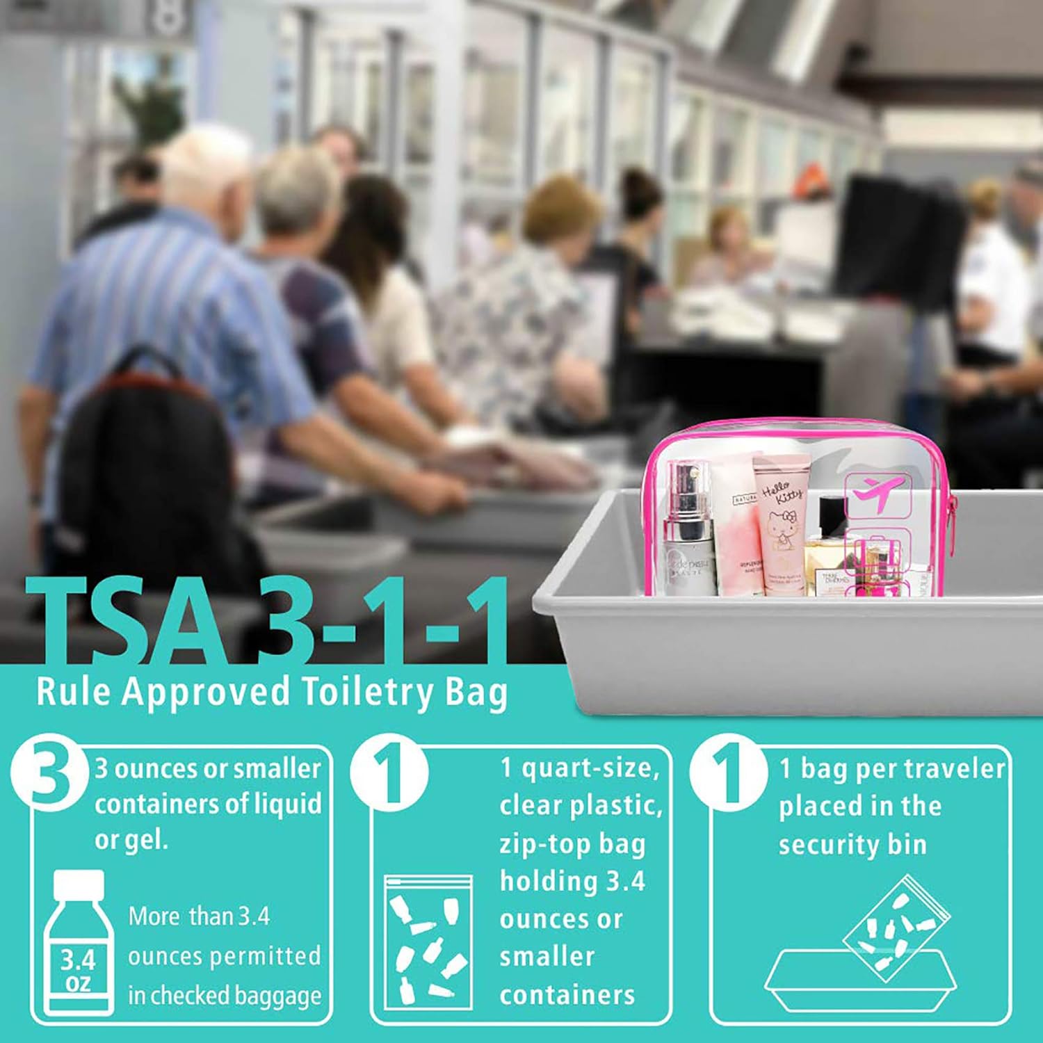 Clear Toiletry Bag, F-color 5 Pack TSA Approved Toiletry Bag Quart Size Bag, Travel Makeup Cosmetic Bag for Women Men, Carry on Airport Airline Compliant Bag, Black, White, Blue, Orange, Rose Red : Beauty