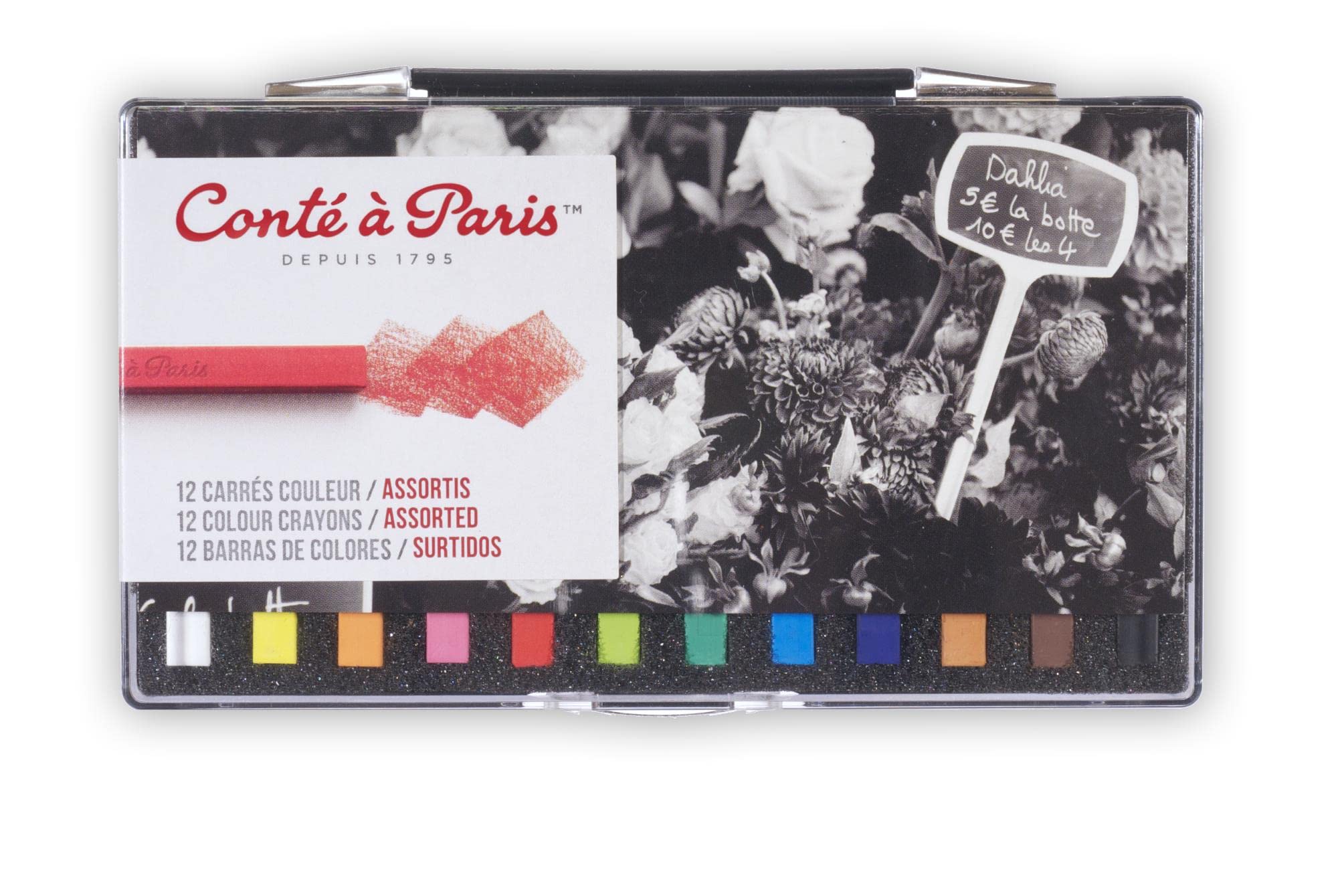 Conté a Paris Crayons – 12 Coloured Square Pastels in Square Design – 12 Colours