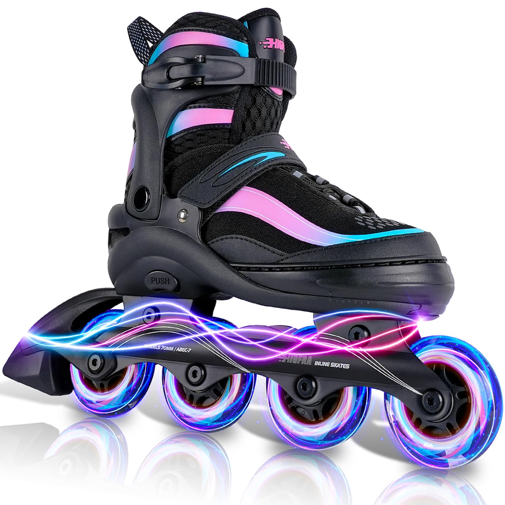 Photo 1 of Adjustable Inline Skates for Kids and Adults – Color Gradient Roller Skates with Full Light-Up Wheels for Girls, Boys (Ages 5-8, 8-12), Youth, Men, and Women – Indoor & Outdoor Use