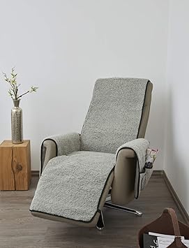 K. & N. Schurwolle Schurwoll-Sesselschoner mit Armlehnenschoner und langem Fußteil, Grau Flor, Grundschicht: 100% Polyester, 