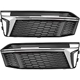 A ABSOPRO Fog Light Grill No.8W0807681K/8W0807682K 18.39"x6.30" Front Lower Bumper Fog Light Cover Inserts for Audi S4 A4 B9 2016-2018 ABS Black Silver Tone