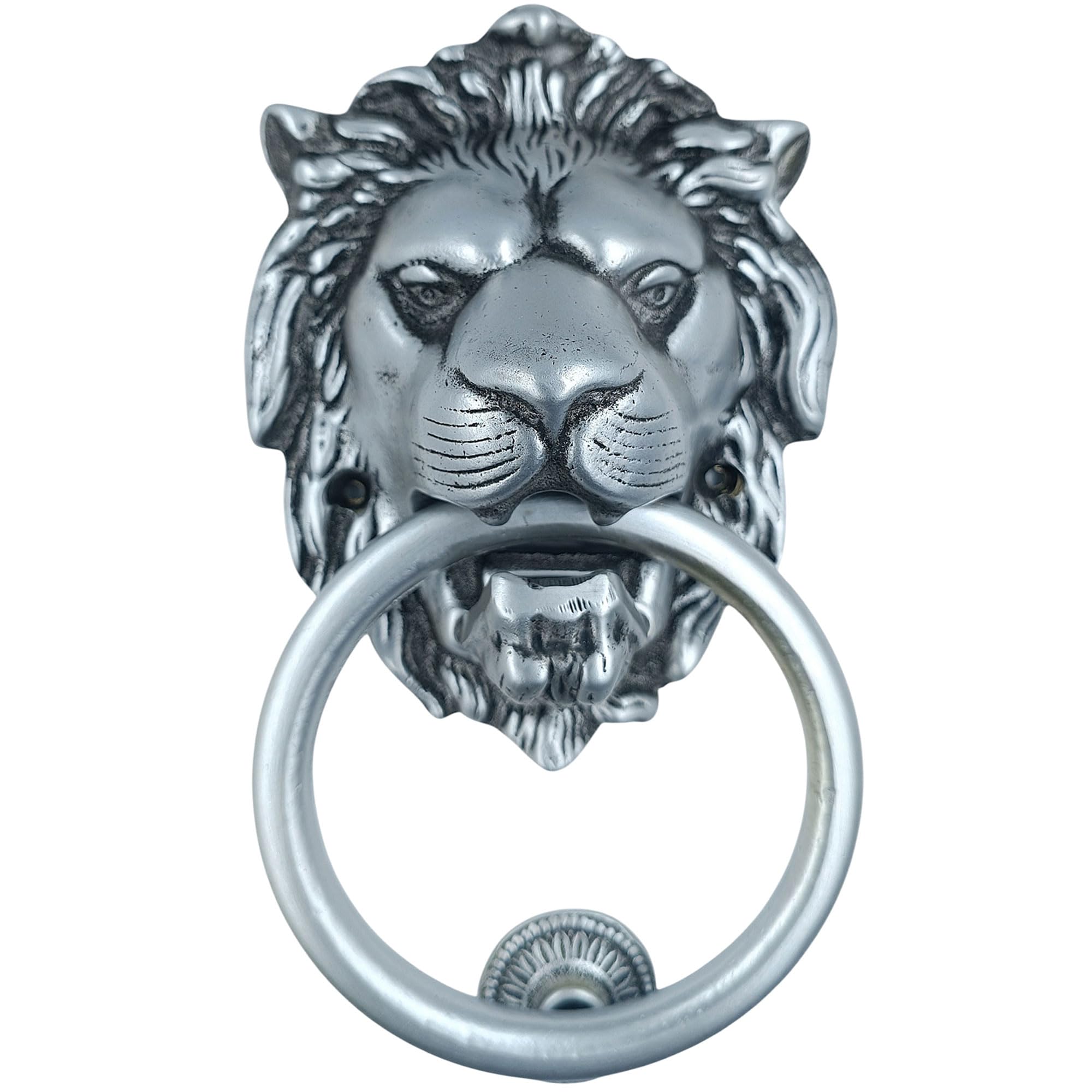 Anatolica Lions Head Door Knocker,7.1 inches,Solid Brass,Regency Period(Antique Silver)
