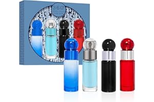 Perry Ellis 360° 4-Piece Mini Cologne Set for Men - Cologne Gift Sampler Set, Travel Size - 360° Men, Red, Very Blue, & Black - 0.25 fl oz (Pack of 4)