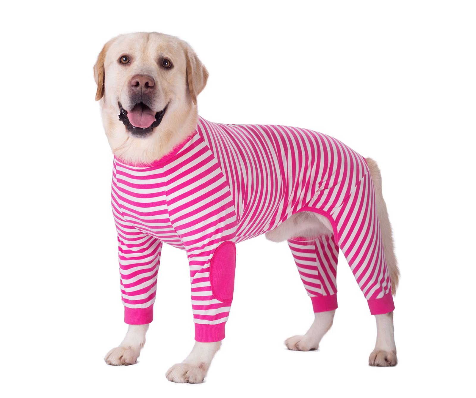 BT Bear Large Dog Clothes,Dog Pajamas Jumpsuit Flexible Breathable Zipper Soft Cotton Striped Dog Jumpsuit Costume Apparel for Medium Dogs Large Dogs (6-Back length-50cm, Hot pink)