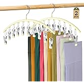 Volnamal Legging Organizer for Closet, Metal Yoga Pants Hangers 2 Pack w/10 Clips Holds 20 Leggings, Space Saving Hanging Closet Organizer w/Rubber Coated Closet Organizers and Storage, Ivory