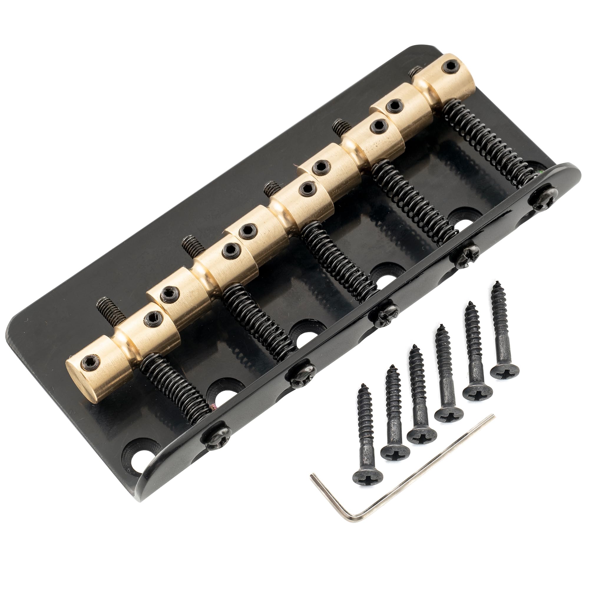 Musiclily Pro 18mm Classic Standard Top-loading 5-String Bass Bridge with Brass Saddle Steel Plate, Black