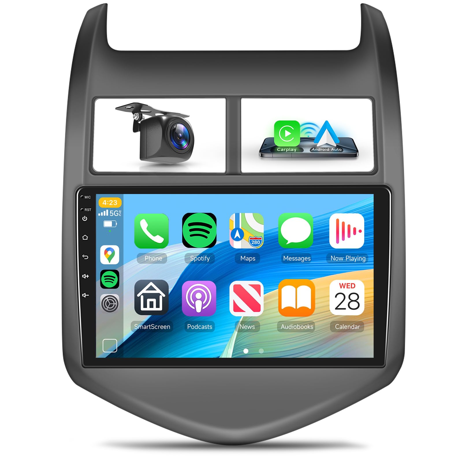 Photo 1 of Car Radio for Chevy Sonic Aveo 2011-2015 2+32G Wireless Carplay/Android Auto,Android Car Stereo 9 Inch Touch Screen GPS DSP WiFi Bluetooth FM/RDS Mirror Link SWC Backup Camera for Chevrolet Chevy Aveo