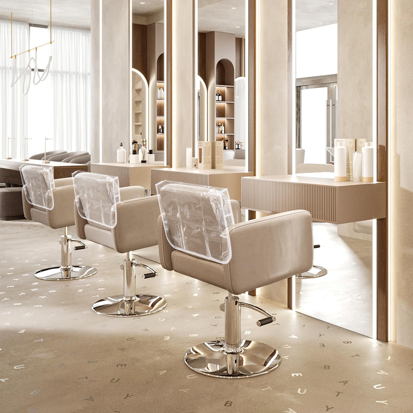 Foppla 3 Pieces Salon Chair Cover,Plastic Clear Soft Stretch Washable Waterproof Chair Back Protectors,Fits Most Standard Salon Shampoo Stations,Hair Equipment,Office Chairs,Armchairs and Couches