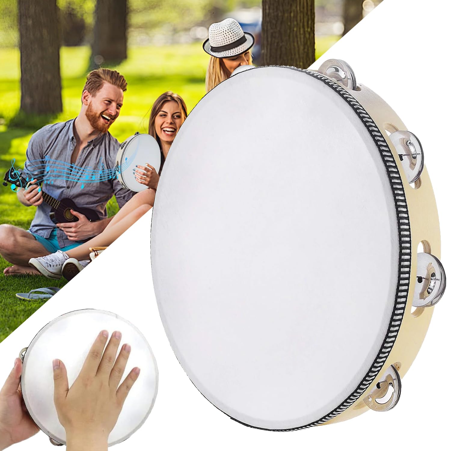 Norhogo Hand Held Tambourine Drum, tambourine, tambourines for adults professional, mini tambourine, tambourine bells, Musical Instruments for Church KTV Party Educational, tambourine 10 inch