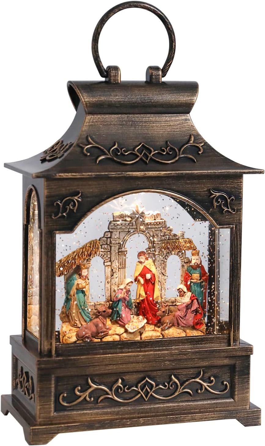 Snow Globes - Christmas Musical Snow Globe Lantern - Nativity Scene Snow Globe Glittering Portable Hanging Tabletop Decorative Lantern Christmas Home Décor and Gift