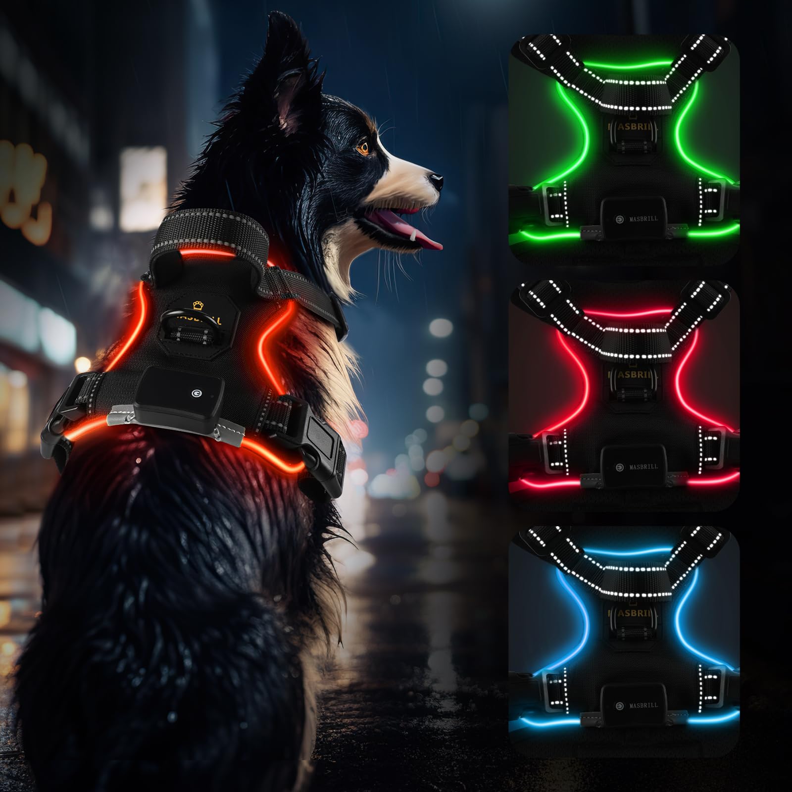 LED Dog Vest Harness, Rechargeable & Reflective with Handle & 2 Lead Clips, Soft Padded for Small, Medium, Large Dogs (Red S)