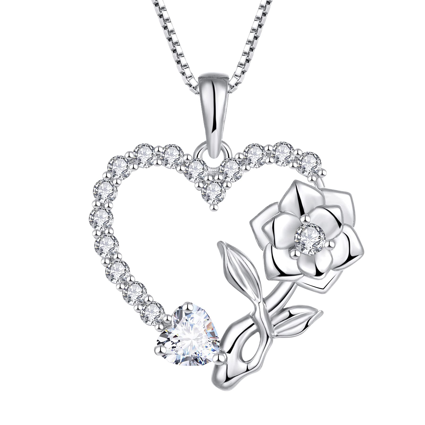 starchenie Rose Heart Necklace Flower Necklace 925 Sterling Silver Pendant for Women