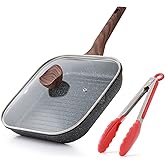 Kordisen Nonstick Grilling Pan with Lid for Stove Tops, 24cm Square Grill Pan for Indoor Cooking, Skillet with Healthy Coatin