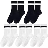 SailingTailor 5 Pairs Solid Color Two Stripe Crew Socks Casual Athletic Socks for women Girls