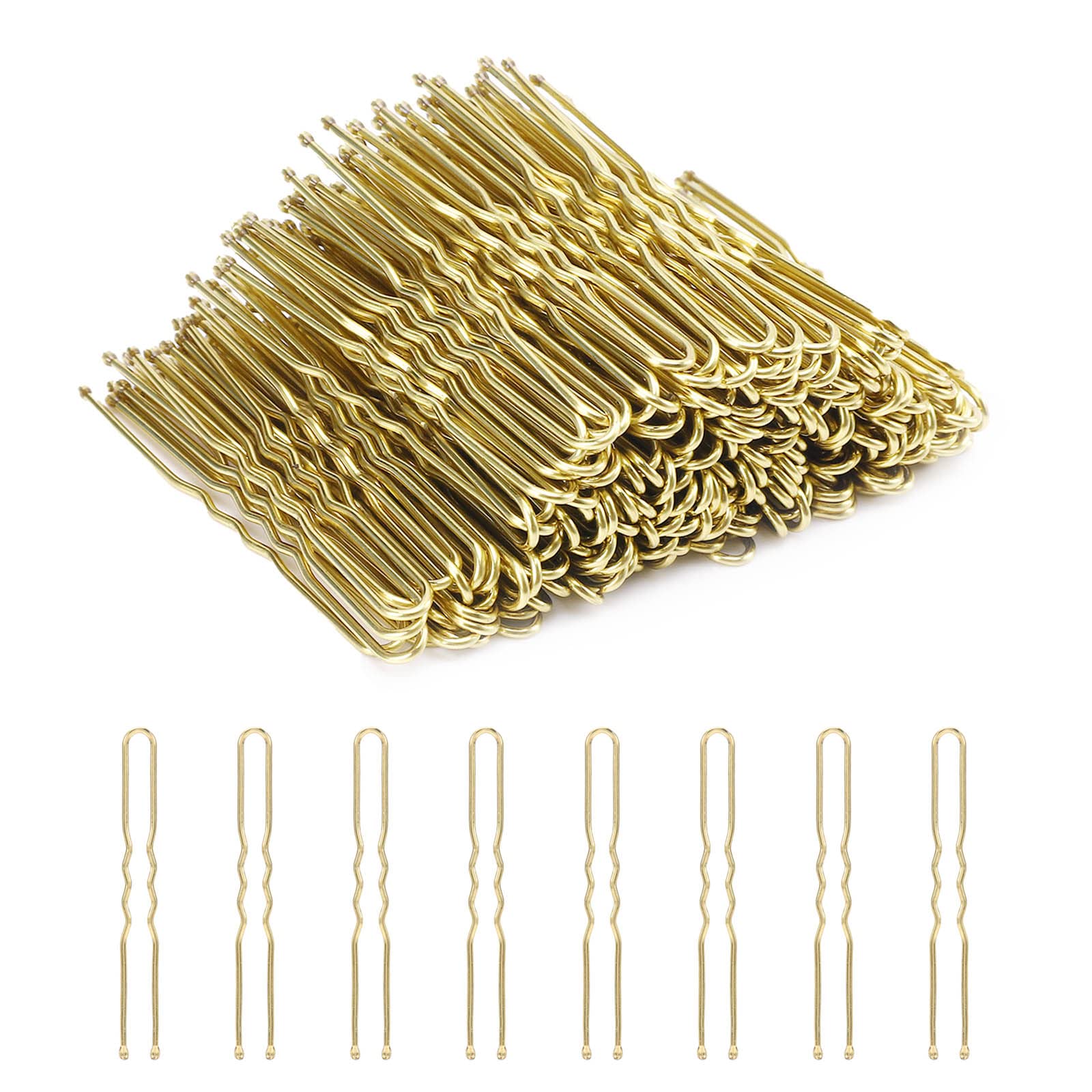 Cehony U Shaped Hair Pins, 200 Count Buns Waved U-shaped Hair Pins for Updos with Box for Women Lady Girls Bobby Pins French Historical Hair Pin Hair Styling Pins Hair Accessories (Blonde, 2.4 Inch)