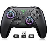 PC Controller, Wireless Bluetooth Controller, 1000mAh Battery, with Hall Effect Joysticks & Triggers, No Dead Zone, No Stick Drift, Controller for PC, Switch, iOS and Android, Cool Dynamic Light