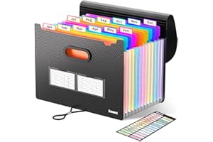 Sooez Upgraded Accordion File Organizer, Expanding File Folder with Deeper 12 Pockets - Never Cover Up Index Tabs, Monthly Bill Paper Receipt Document Organizer, Letter A4 Size for Home Office School