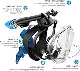 Jsdoin Snorkel Mask Full Face 180° View Anti-Fog Anti-Leak L/XL Black Blue view 2
