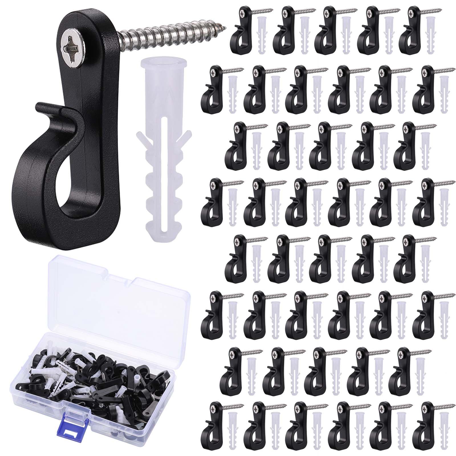 JIZZU 45 Pack Q-Hanger Screw Hooks, Outdoor Indoor Light Holder Hooks with Drill Bit, Set for Hanging Plants, Christmas Decor, String Lights, Wall Outdoor