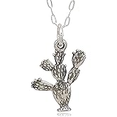 EnCharmed Sterling Silver Prickly Pear Paddle Cactus 3D Charm Necklace, 18"