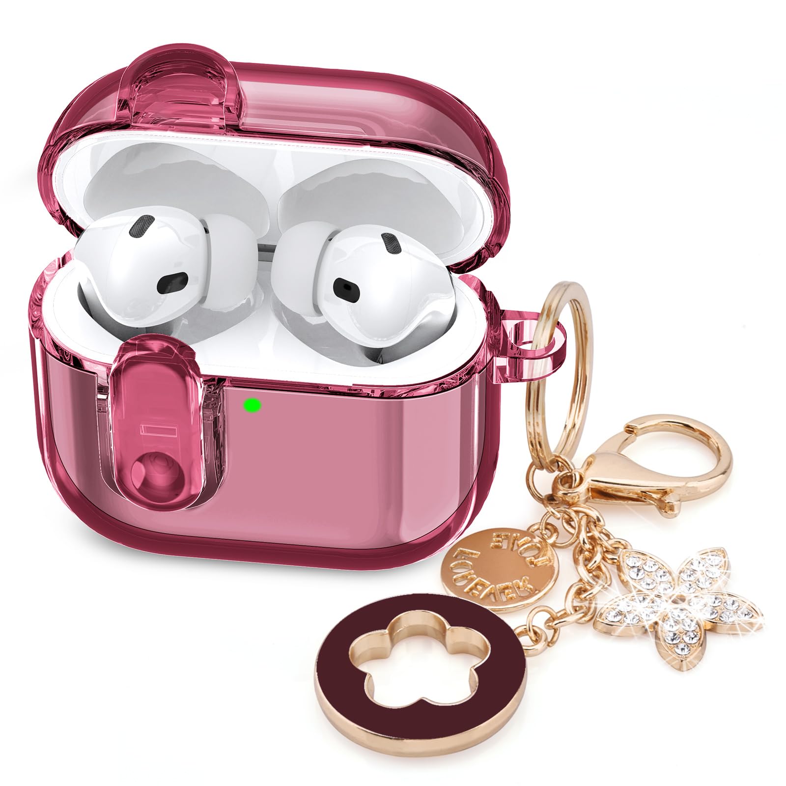 Photo 1 of (with Lock) Clear Case Compatible for Cute Apple Airpods Pro1/2 Cases with Bling Keychain, VISOOM TPU Transparency Air pods Pro 1st 2nd Generation Earbuds Bling Keychain for iPod Pro2 1,Burgundy