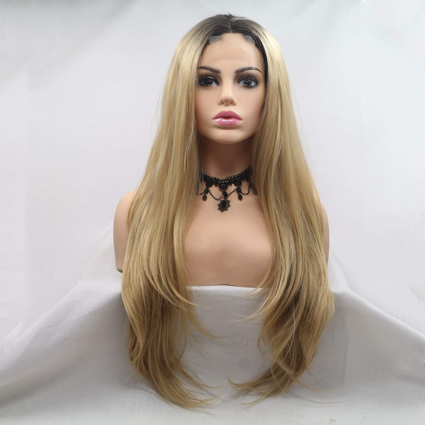 Xiweiya Wig Long Ombre Blonde Wigs U Part Lace Wigs Synthetic Blonde Hair For Women Wig With Brown Roots Heat Resistant Fiber Long Natural Straight Wig Middle Part 24"… — image 1