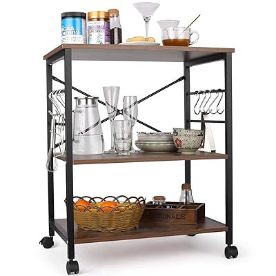 Himimi 3-Tier Kitchen Baker’s Rack with Microwave Stand & Hooks