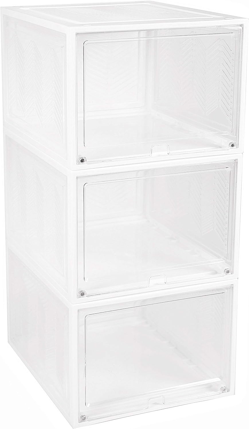 stackable plastic shoe drawers on Amazon Com Yeavs 3 Pack Shoe Storage Boxes Stackable Front Open Foldable Shoe Container Plastic Shoe Organizer Sneaker Bins White Home Improvement